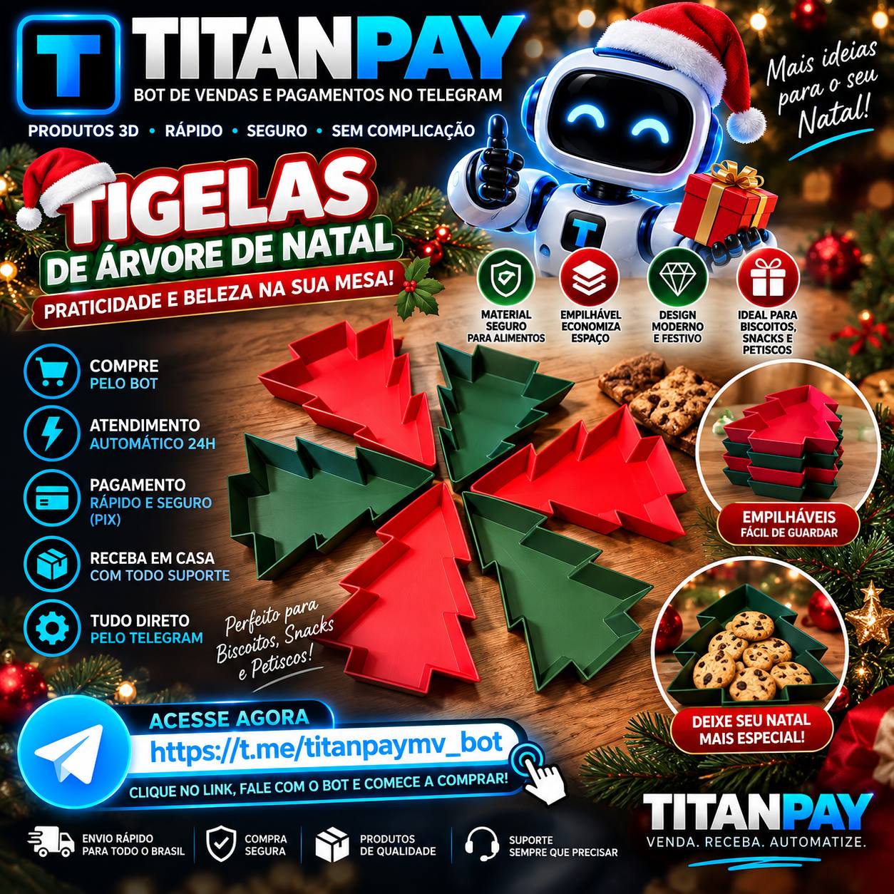 3 Kit Bandejas Árvore de Natal – Decoração para Ceia e Mesa Natalina