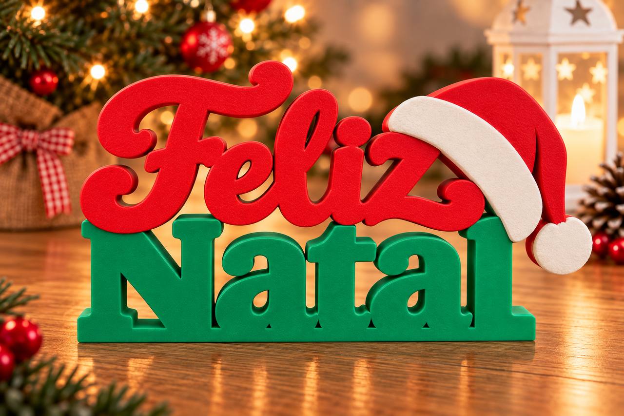 Placa Feliz Natal decorativa Colorida 20cm